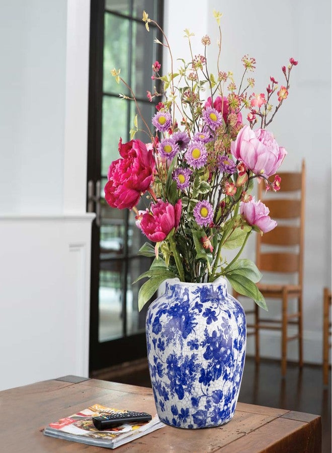 GnFlus Blue and White Vase, 5.9 inch Flower Vases Decorative Vases for Home Decor, Ceramic Vase for Flowers Coffee Table Centerpieces Shelf Living Room Bedroom Dining Farmhouse Office Blue Vintage Vase - Image 3